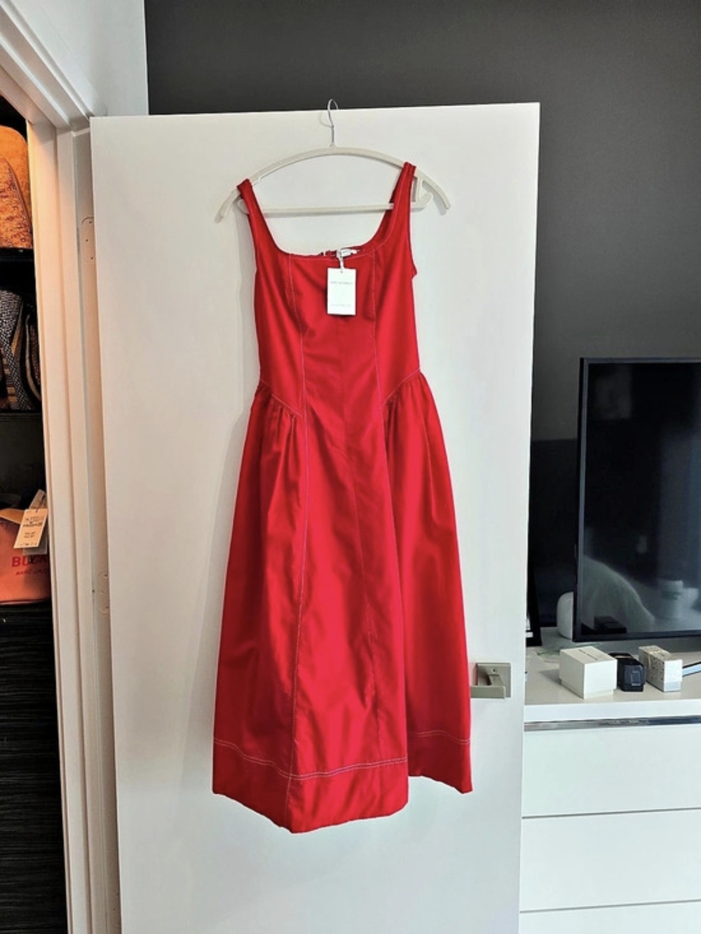 Free Assembly Sleeveless Cotton Eyelet Panel Midi Dress Red With Packets Small